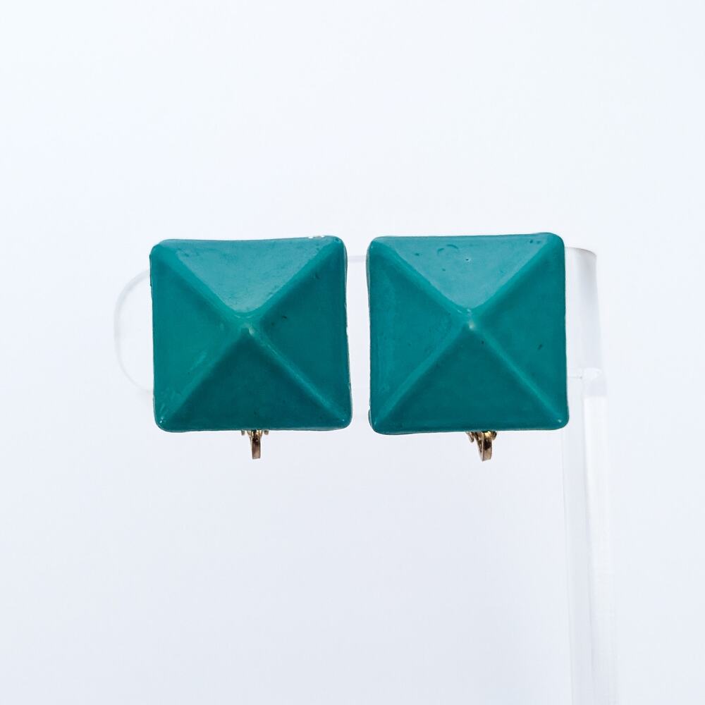 Vintage Clip On Earrings Teal Square like Retro